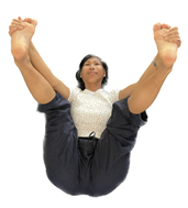 Photograph of woman in the Happy Baby position