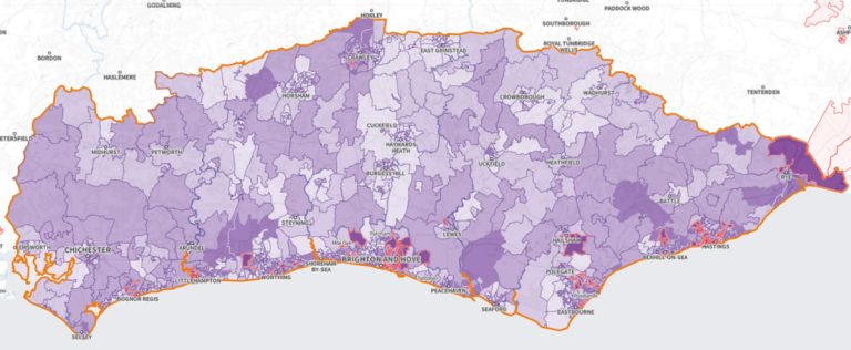 Figure 1: Sussex LMNS showing deprivation level. Source: SHAPE atlas